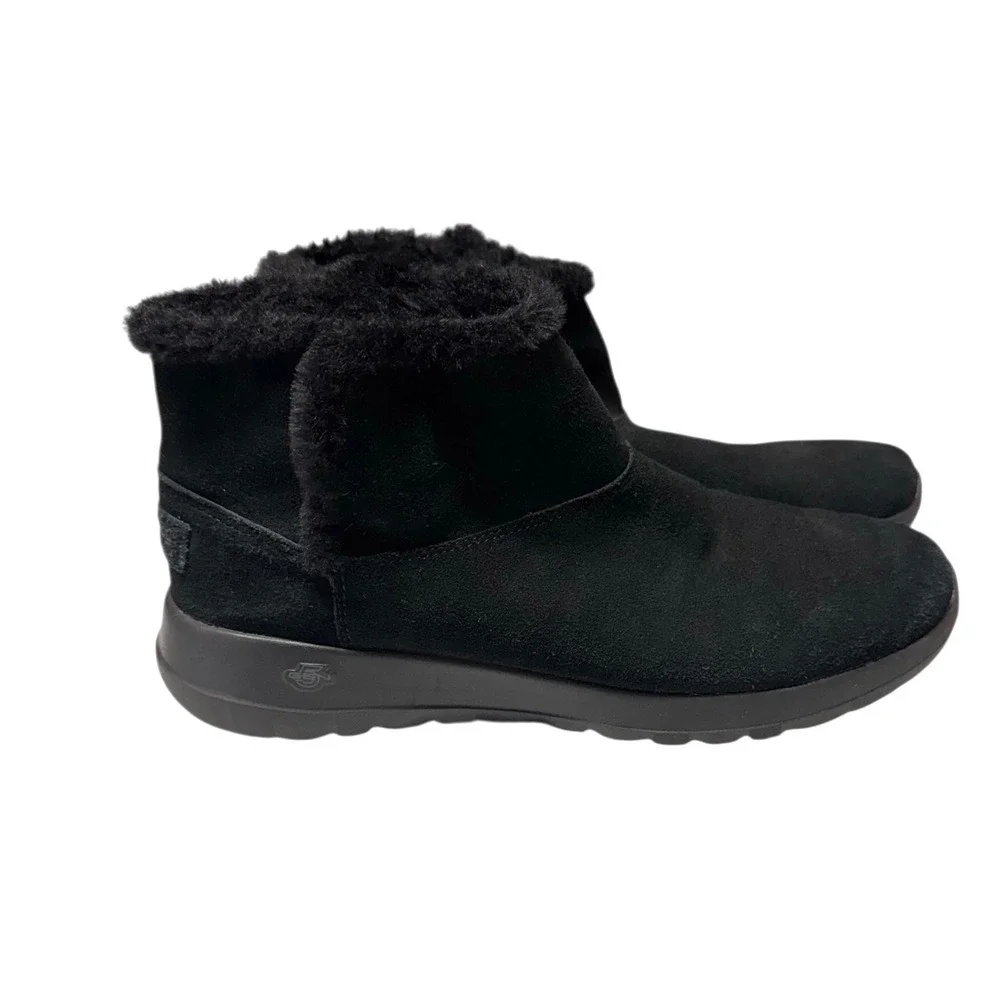 Skechers Womens On-The-GoJoy Bundle Up Boots Black #15501 Sz 8.5 Suede‎ Faux Fur